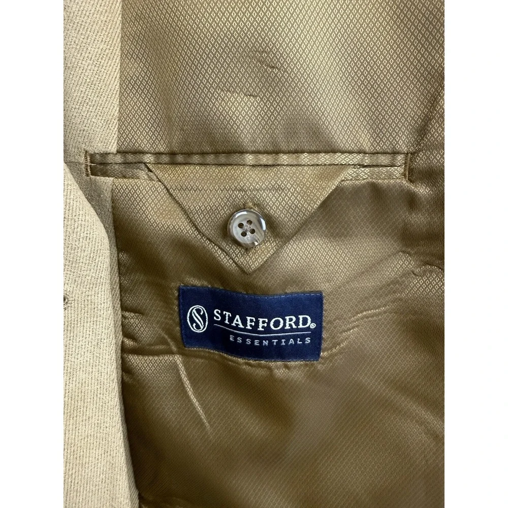 Stafford‎ Sport Coat Blazer Mens 44R Beige 3 Button Faux Suede Twill Suit Jacket